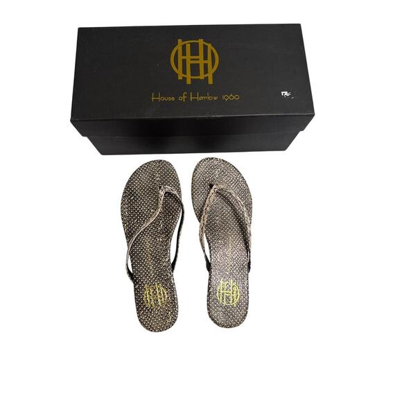 House of Harlow 1960 Colton Snake Embossed Leather Flip Flops Size 7 Boho Chic - Picture 9 of 9